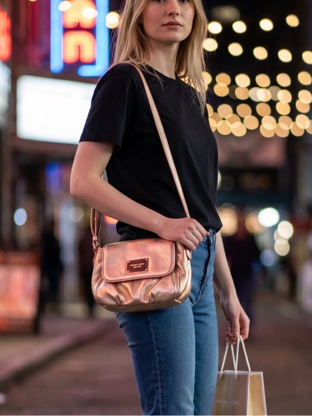 Michael Kors Metallic Rose Gold Crossbody Bag